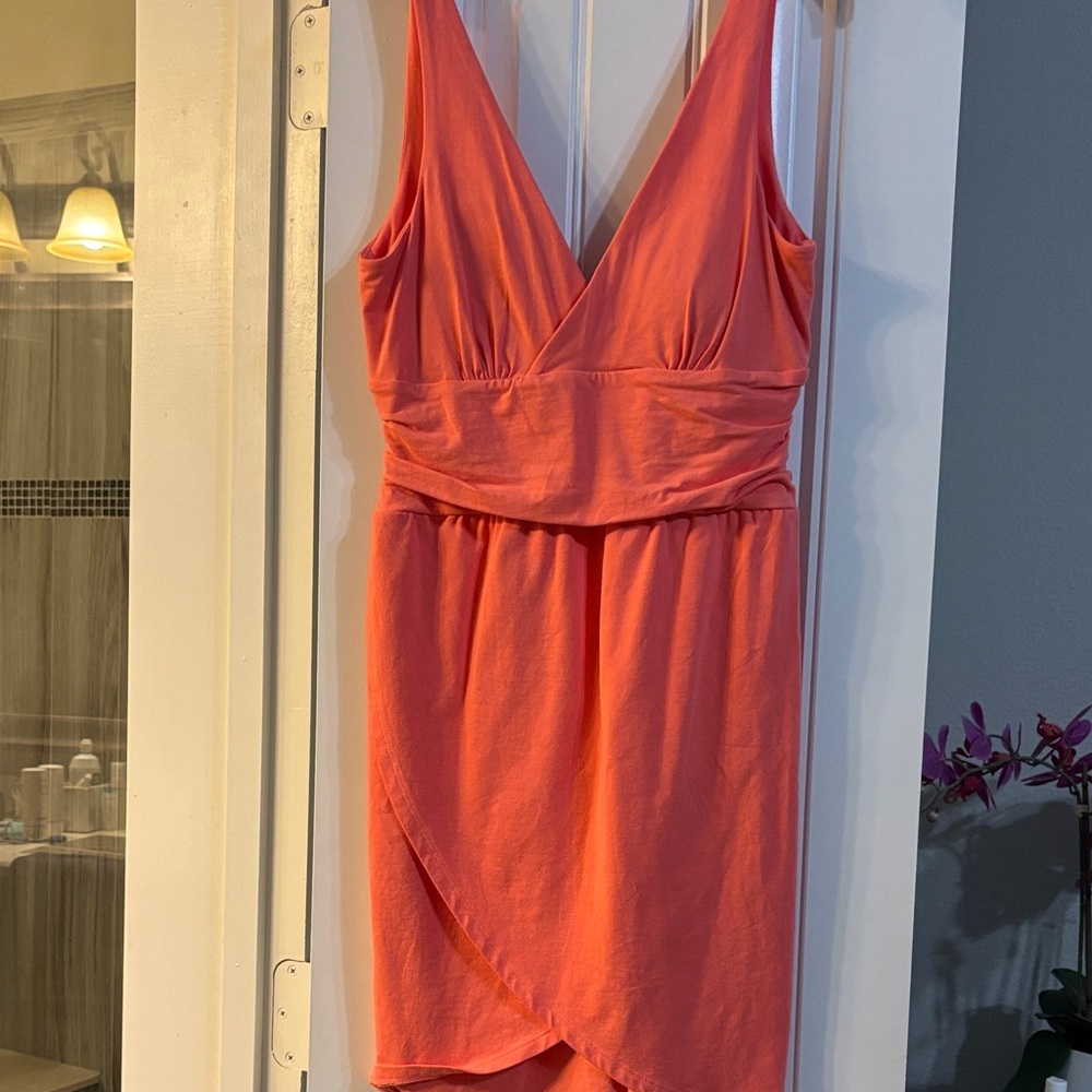 Sleeveless V-Neck Wrap Dress in Coral